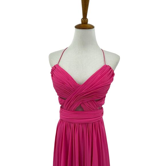 Cache Dress Womens 8 High Low Chiffon Pink Pleated Cutout Evening Prom Y2K - Picture 2 of 9